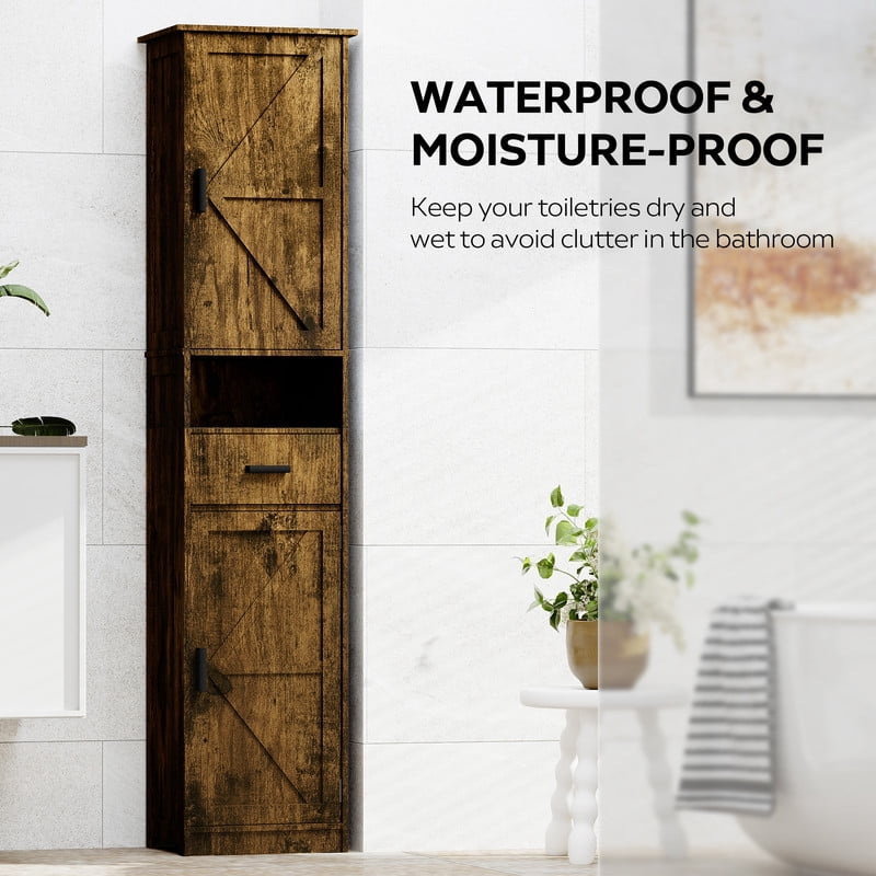 69"H Bathroom Storage Cabinet,Narrow Floor Cabinet with 2 Barn Doors, 1 Drawer & Adjustable Shelves