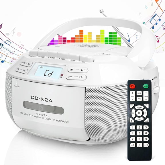 CD Cassette Player Combo, Boombox CD Player for Home, AM/FM Radio Tape Recorder Casette Player with Remote, AUX/USB Drive,Tape Recording, Headphone Jack, Battery Powered/Plug in for Home