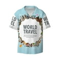 thumbnail image 2 of Lsque World Travel print Men's Cuban Collar Short Sleeve Shirt Summer Beachwear Casual Button Down Fashionable Vacation Leisure Shirt-Large, 2 of 7