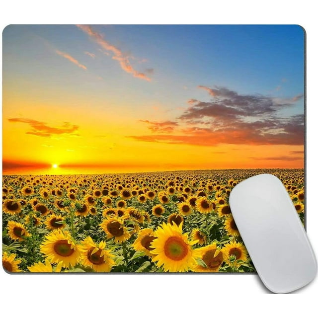 Sunset Sunflower Scenery Gaming Mouse Pad Custom Design Beautiful Personality Desigs Non-Slip Rubber Base Perfect for Desk & Gaming