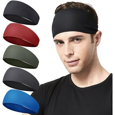 Mens Running Headband,5Pack,Mens Sweatband Sports Headband for Running, Cycling, Basketball,Yoga,Fitness Workout Stretchy Unisex Hairband