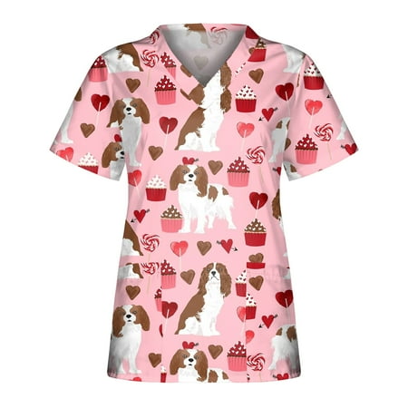 

Womens Plus Size Scrub Top Print V Neck Scrubs Nurse Uniform Uniform Tops