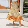 thumbnail image 7 of Women Boho Vintage Floral Print Long Skirt Summer Tiered Maxi Skirt Saffron M, 7 of 7