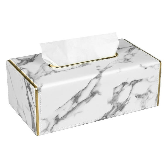 KINGFOM Tissue Box Cover, Leather Rectangular Toilet Paper Holder Facial Tissue Box Tissue Case Tissue Holder for Bedroom Bathroom Office Car White Marble
