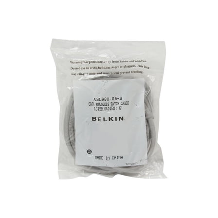 Belkin A3L980-06-S 6' CAT-6 Snagless Duplex Patch Cable Gray