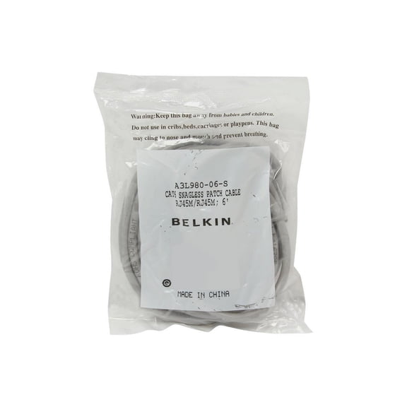 Belkin A3L980-06-S 6' CAT-6 Snagless Duplex Patch Cable Gray