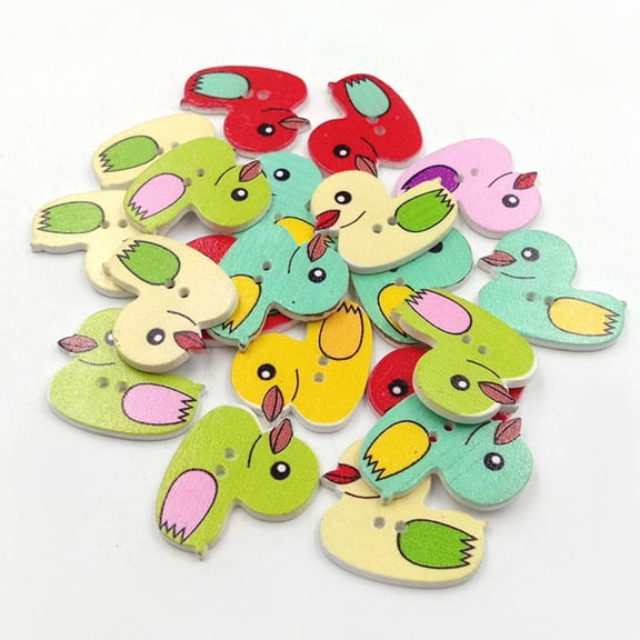 RENACLIPY 50Pcs Mixed Color Wood Buttons Animal Designs for Sewing Scrapbook and Knitting