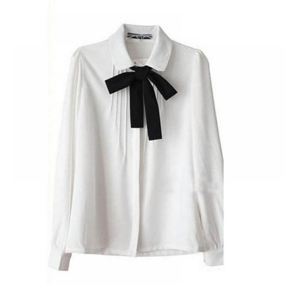 Women's Ruffle Bow Tie Neck Chiffon Shirt Long Sleeve/Short Sleeve Shirts Blouse Top