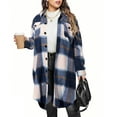 thumbnail image 2 of Dezsed Women's Flannel Plaid Shacket Fall Oversized Long Button Down Shirt Jacket Shackets Fall Winter Outfits Dark Blue L, 2 of 4