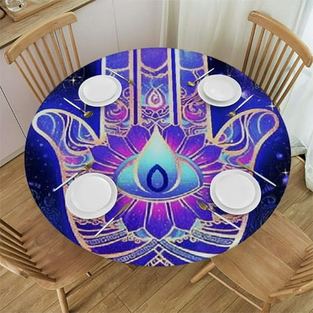 

Sheronv Hamsah Blue Background Purple Design Stain-Resistant Washable Round Tablecloth 100% Polyester Ideal for Indoor Outdoor Restaurants Weddings Parties Table Cloth 42 -46