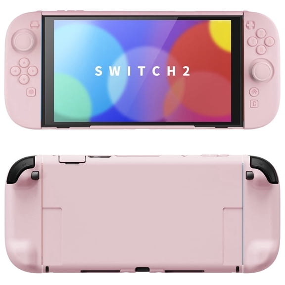 PlayVital Solid Color Case for Nintendo Switch 2 - Dockable Hard Shell Cover w/ Foldable Stand & Thumb Grips (Pink)