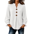 thumbnail image 2 of QUNYINEY White Tops for Women Plus Size Fall Winter Puff Long Sleeve Button Shirts Loose Fit Pullover Casual V Neck Women Blouses S-2XL, 2 of 5