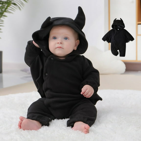 Synpos 3-18M Newborn Baby Boy Halloween Outfit Infant Cosplay Cartoon Bat Romper Jumpsuit One Piece Hooded Overall Playsuit .