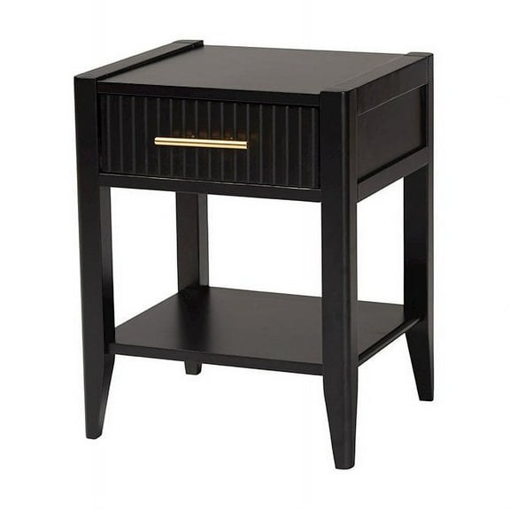 Baxton Studio Primrose Mid-Century Black Fluted Wood 1-Drawer Nightstand