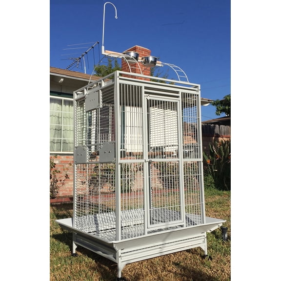 X-Large 28"x22"x65"H Elegant Wrought Iron Play Top Bird Parrot Peach Stand Cage for African Grey Quaker Amazon Parrot Cockatiel Sun Green Cheek Conure Cockatoo Rolling Stand