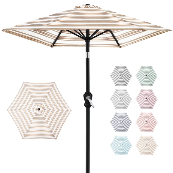 Best Choice Products 10ft Outdoor Steel Market Patio Umbrella w/ Crank, Tilt Push Button, 6 Ribs - Striped Tan