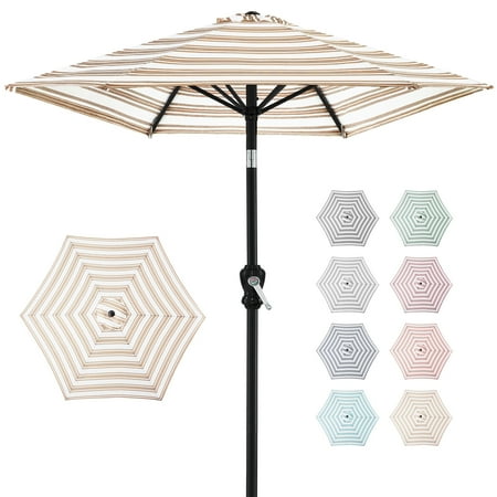 Best Choice Products 10ft Outdoor Steel Market Patio Umbrella w/ Crank, Tilt Push Button, 6 Ribs - Striped Tan