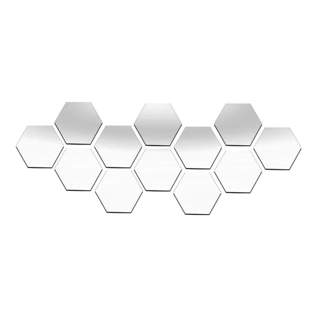 12 pegatinas de pared 3D con espejo hexagonal acrílico extraíbles para decoración del hogar Plata 40x23mm