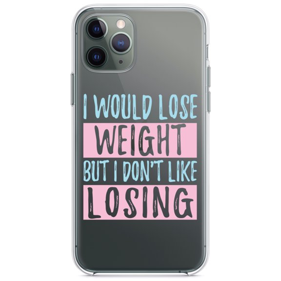 DistinctInk Clear Shockproof Hybrid Case for iPhone 12 Pro MAX (6.7" Screen) - TPU Bumper Acrylic Back Tempered Glass Screen Protector - I Would Lose Wight But I Don't Like Losing