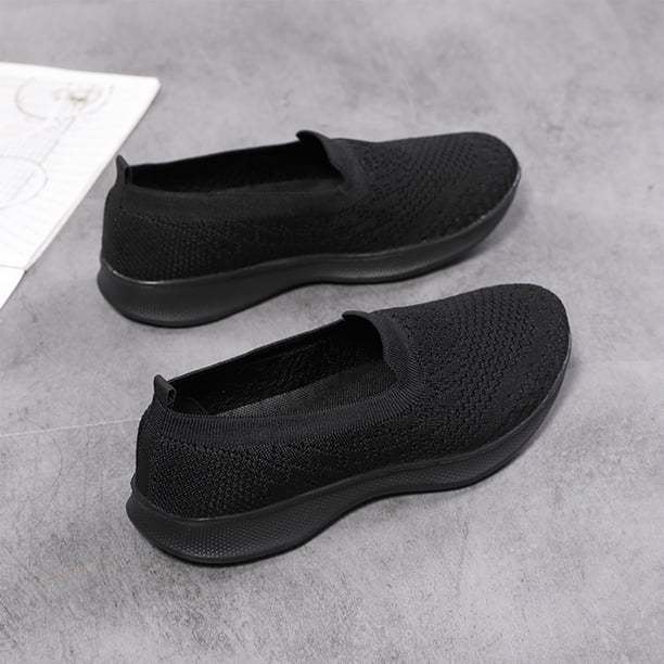 Mocasines Mujeres tejidos zapatos para caminar casuales transpirables para madres (39) Negro