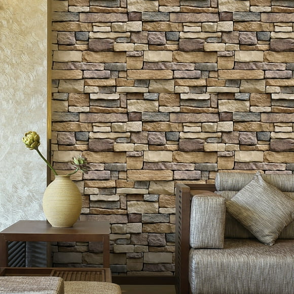 Summer Saving!EQWLJWE Wall Brick Wallpaper,Rustic Vintage Brick Peel and Stick Wallpaper,Removable Stone Brick Wall Paper,Faux 3d Self Adhesive Contact Paper,Faux Textured Backsplash