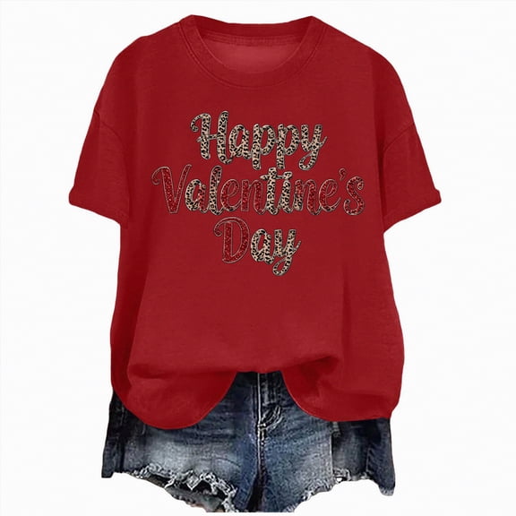 Yindaity Valentine's Shirt for Women Casual Girl Friend Gift T Shirt Cute Love Heart Graphic Tees Short Sleeve Tshirt Top Women T Shirts(Red,S)