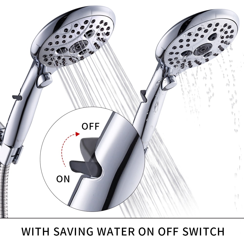 VXV Bathroom Handheld Shower Head with on off Switch, 6 Spray Setting Removable Hand Held Showerheads with 6 FT Stainless steel Hose and Adjustable Angle Bracket(Chrome)