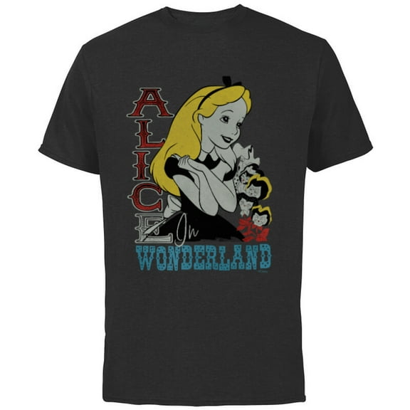 Disney Alice in Wonderland with Flowers Vintage Retro - Short Sleeve Cotton T-Shirt for Adults - Customized-Black