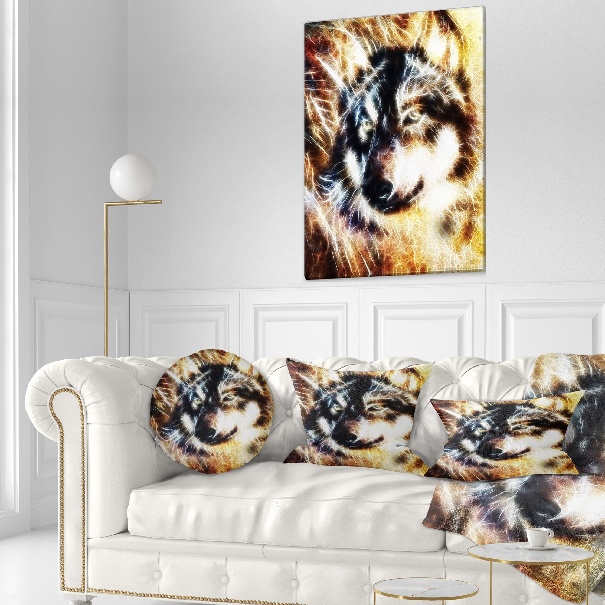Designart Wolf Multicolor Collage - Abstract Throw Pillow - 12x20