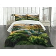 thumbnail image 3 of Ambesonne Lake Quilted Bedspread Set 3 Pcs, Nature Morning Scenery Peaks, King Size, Peach Green and Fawn, 3 of 5