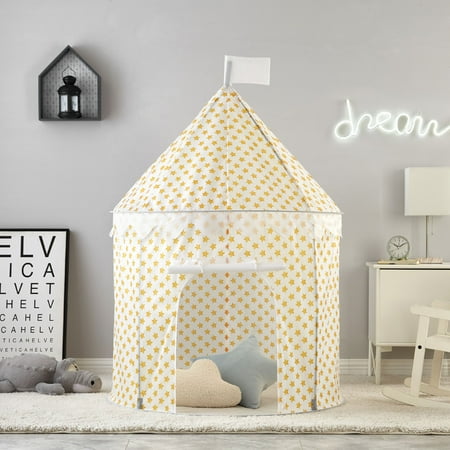 Mainstays Circular Kids Multiple Patterns Polyester Play Tent, Beige and Yellow