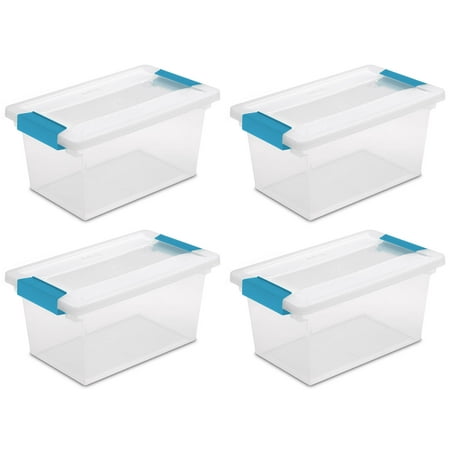 Check Small Tote - 4 Pack) Sterilite 19628604 Medium Clip Box Clear Storage Tote Container with Lid
