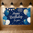 thumbnail image 5 of Navy Blue Happy Birthday Banner with Balloons Fireworks Stars Background for Birthday Party Decorations Photography Props Party Supplies Photo Booth Backdrop Decors, 5 of 8