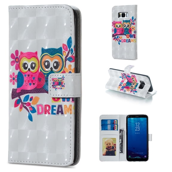 Galaxy S8 Case, Galaxy S8 2017 Case, Allytech 3D Emboss PU Leather Flip Protective Wallet Stand Cover & Credit Card Slots Pocket for Samsung Galaxy S8 (5.8") (Cute Owl)