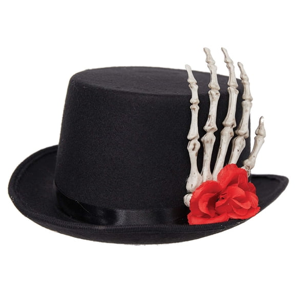 Black Top Hat with Skeleton Hand Adult Costume Accessory