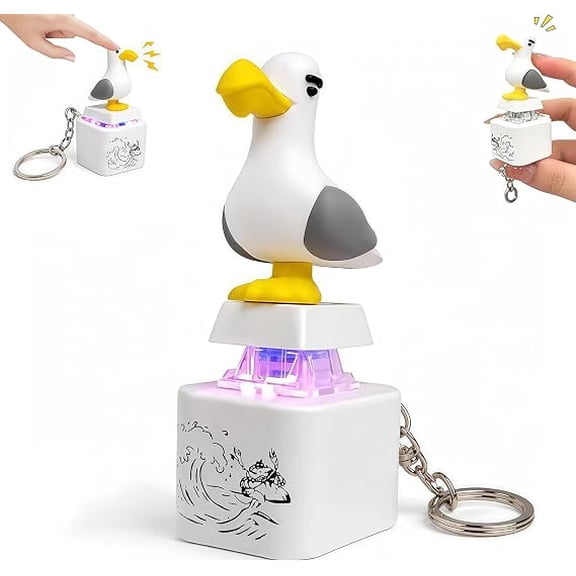Seagull Mine Button Keychain Set with Type-C Charging Cable Mechanical Click Fidget Desk Toy Portable Stress Relief Keychain for Adults