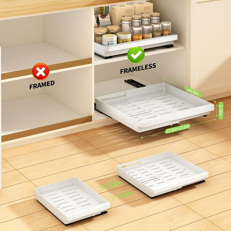 Pull Out Cabinet Drawers Organizer, 2 Pack - Expandable Slide Out Shelves For Kitchen, Pantry, Bathroom (White, Fits Cabinets 12-20.5" Wide)