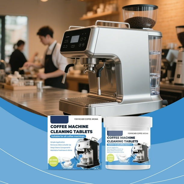 Pastillas de limpieza de café | Descalcificador Efervescente para Máquinas de Espresso y Cafeteras | Elimina el olor a manchas de cal | Fórmula de limpieza profunda | Compatibilidad universal