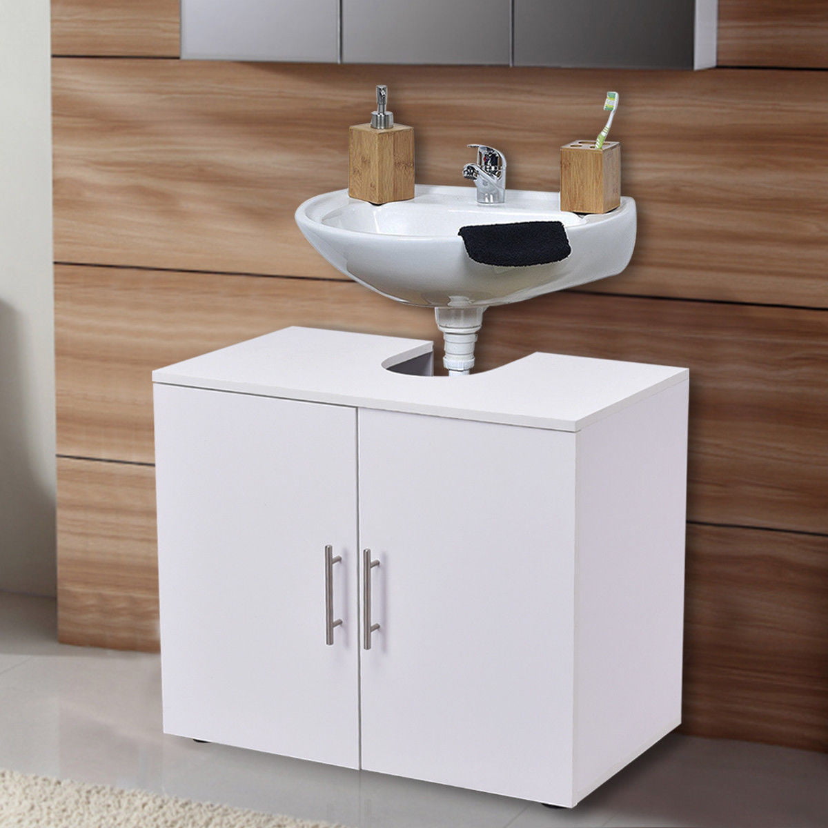 costway non pedestal under sink bathroom storage vanity cabinet space saver organizer walmart com