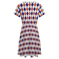 thumbnail image 5 of Orange And Blue Traditional Argyle All Over Print Short Sleeve Dress Women Summer Evening Dresses Ladies Sundress, 5 of 7