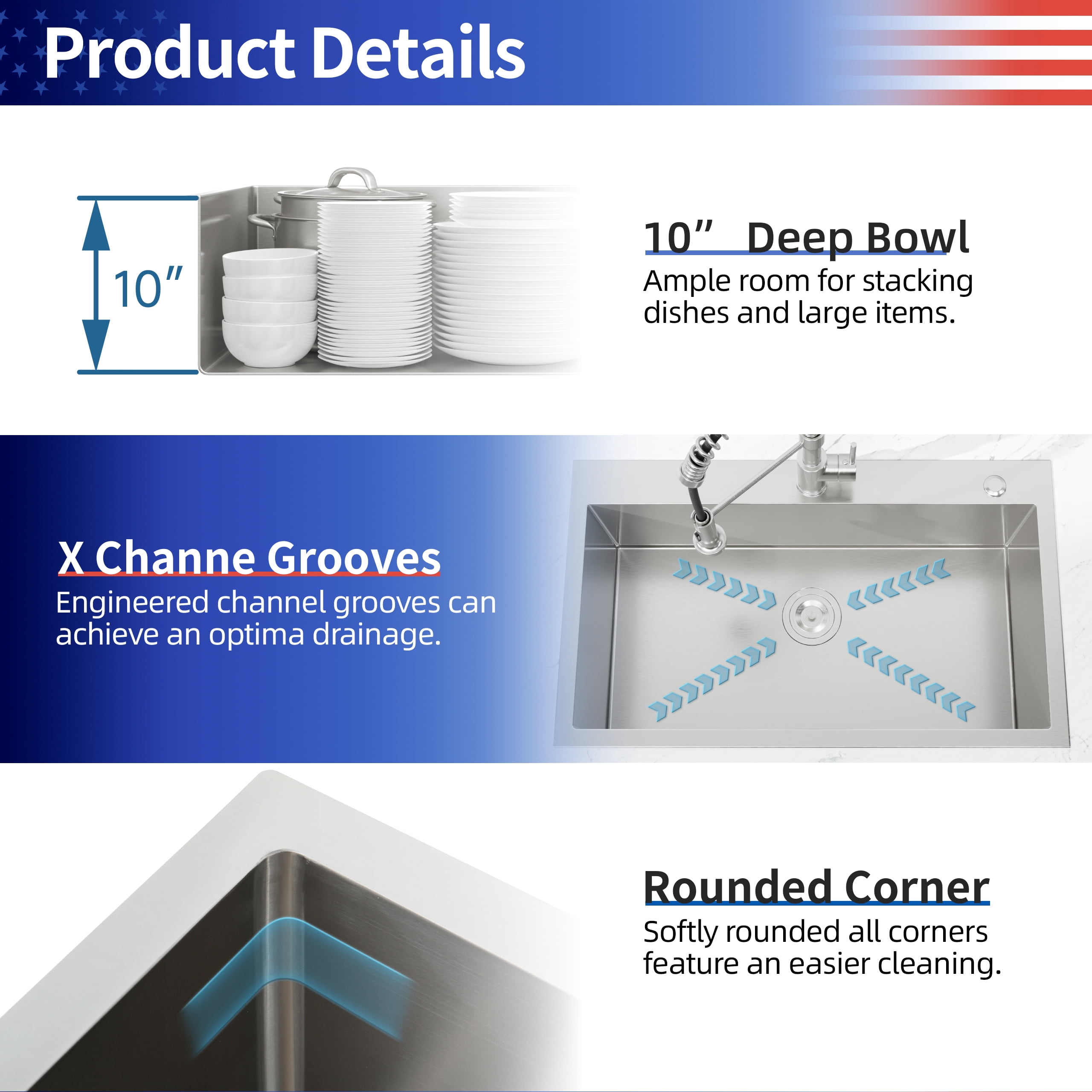 30-inx19-in Brushed Nickel Drop-In Kitchen Sink-Single Bowl 16 Gauge Stainless Steel Topmount Sink with US Drain And Hooks