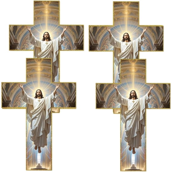 Vintage Jesus Christ Wall Cross Decor, 2D Realistic Wooden Catholic Crucifix for Home & Church, Inspirational Religious Wall Art for Baptism Gifts (K)