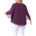 thumbnail image 4 of DARING DIVA Women's Plus Petal Sleeve Chiffon Flowy Blouse 1X Dark Purple, 4 of 6
