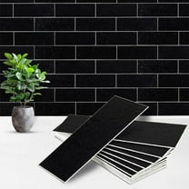 40PCS Peel and Stick Backsplash, 3" x 9" SPC Subway Tiles, Upgraded Structured Soft Glossy Castle Black Slate with White Grout Backsplash Stick on Tile for Kitchen, Bathroom, Fireplace, RV