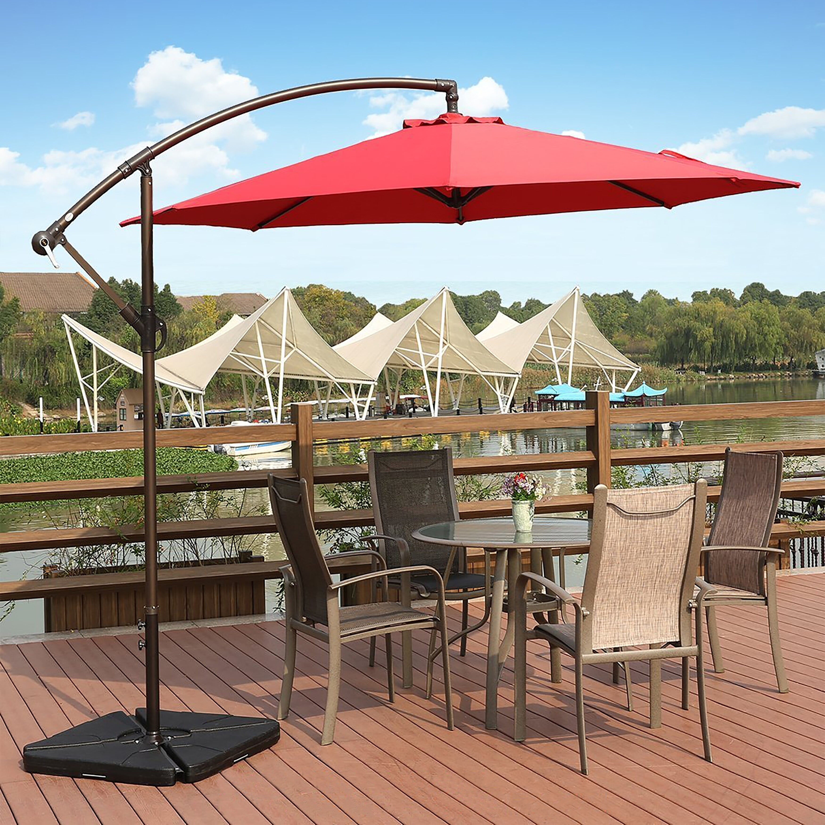 Bally 10 Ft Cantilever Hanging Patio Umbrella With Base Weights Red Walmart Com Walmart Com