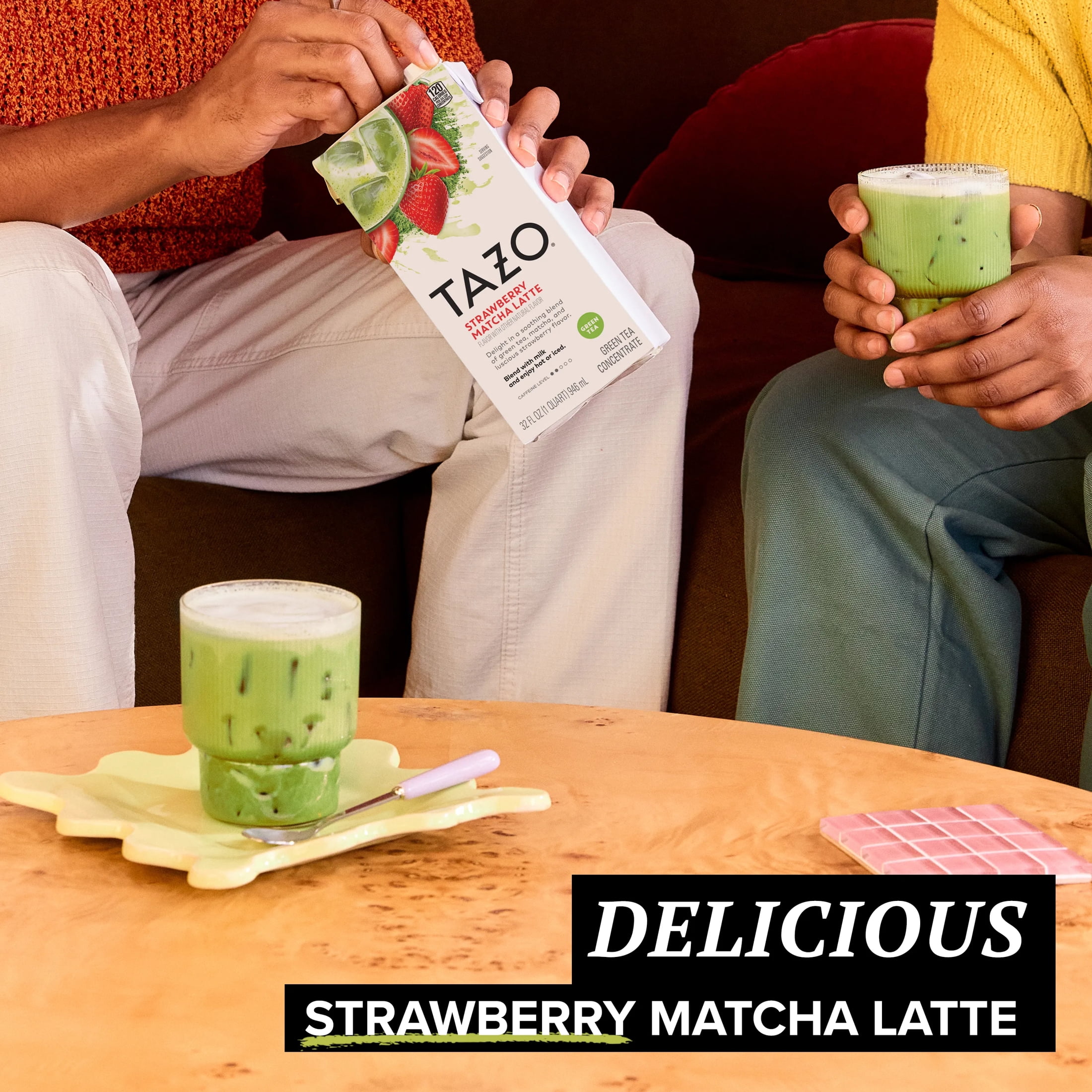 (6 pack) TAZO Strawberry Matcha Latte Concentrate, Sweetened Green Tea and Matcha Flavor, 32oz Carton