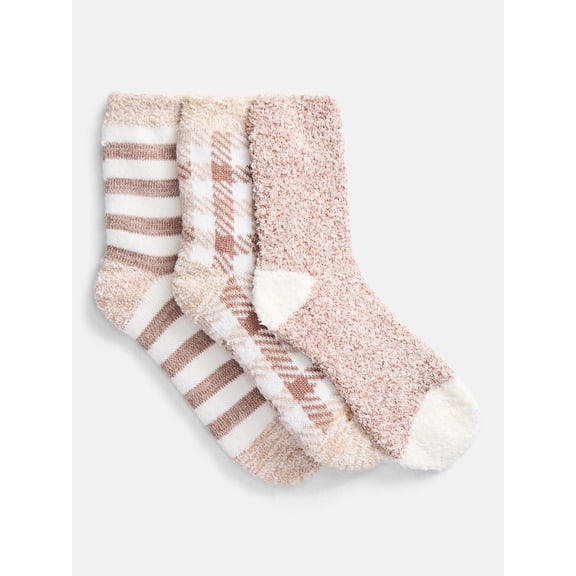 Joyspun Women's Double Layer Crew Lounge Socks, 3 Pack, Shoe Sizes 4-10