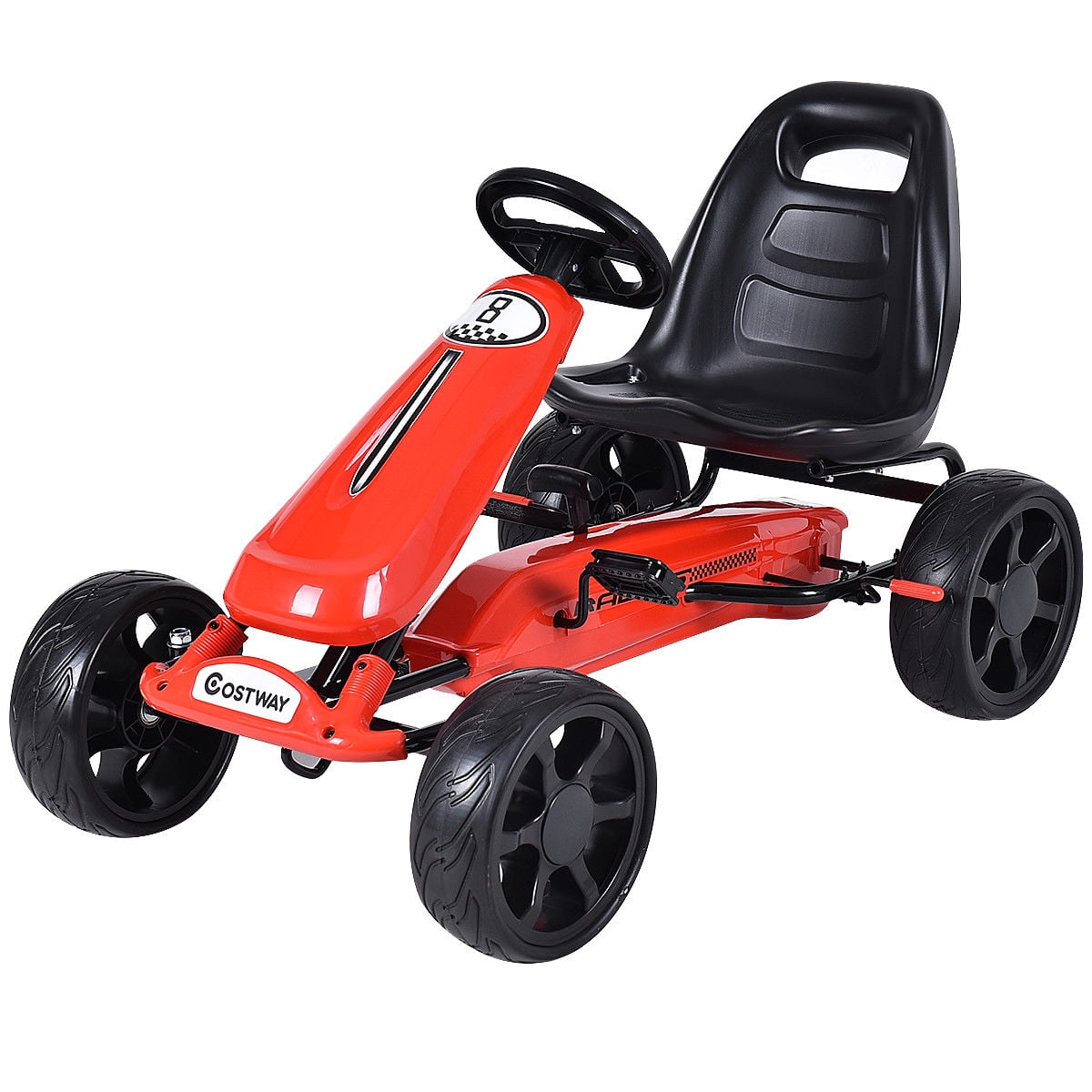 Costzon Go Kart 4 Wheel Powered Ride On Toy EVA Rubber Tires Outdoor Racer Pedal Car with Clutch Adjustable Seat Black Brake 