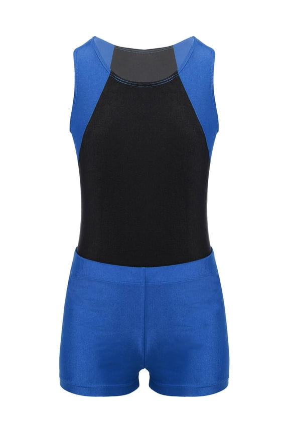 Boys Athletic Leotard Tops Bodysuit with Shorts Juniors Teens Sleeveless Gymnastics Unitard Jumpsuit Outfit Blue 6