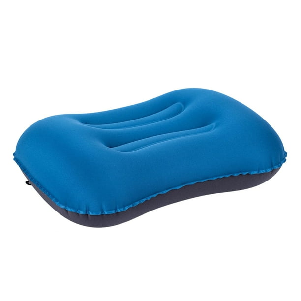 Almohada inflable para camping, compresible y multiusos con bolsa de almacenamiento para viajes en avión. Lago Azul